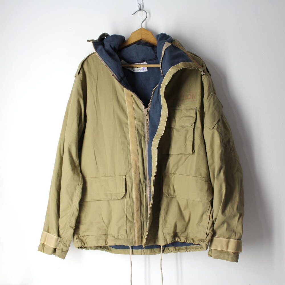 Paul Boye VTG French military utility Jacket Khaki w/instruction stamp sz 104 L